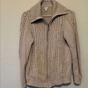 Croft & Barrow Women's Tan Cable Knit Zip-Up Sweater